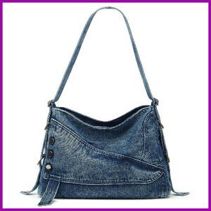Large Denim Crossbody Tote Bag - Roomy Hobo Handbag for Daily Use